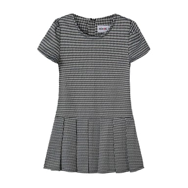 Minoti Girls Dogtooth Pleated Hem Dress (Black)