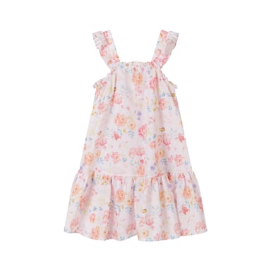 Minoti Girls Flowers Tiered Hem Frill Dress (Pink)