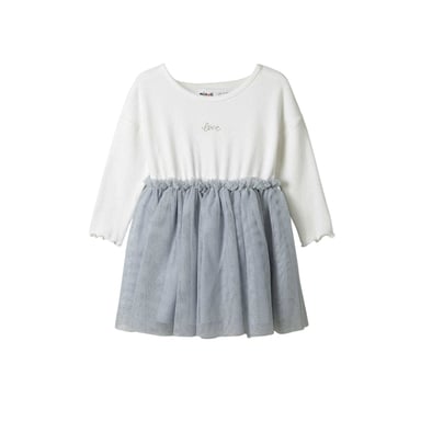 Minoti Girls Glitter Mesh Skater Dress (White/Grey)