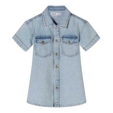 Minoti Girls Denim Collared Short-Sleeved Dress (Light Blue)