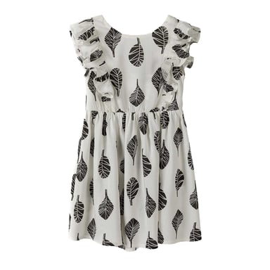 Minoti Girls Leaves Frill Summer Dress (White/Black)
