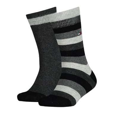 Tommy Hilfiger Childrens/Kids Plain Stripes Socks (Pack of 2) (Grey/Black)
