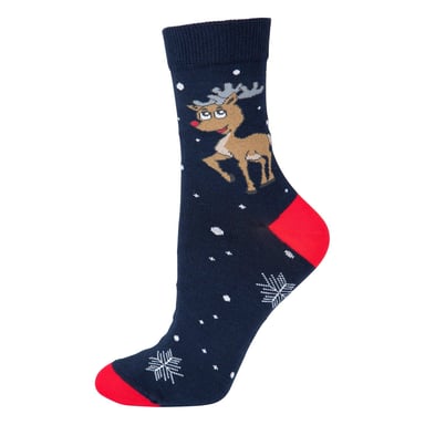 Floso Womens/Ladies Reindeer Christmas Socks (Pack of 2) (Navy/Red)