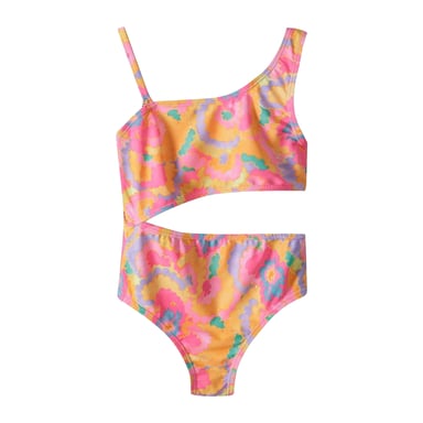 Minoti Girls Flowers Cut Out One Piece Swimsuit (Lilac)
