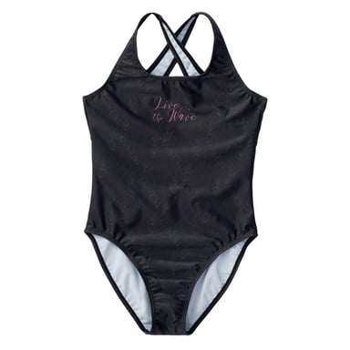 Aquawave Girls Salava Leaf Print One Piece Swimsuit (Black)