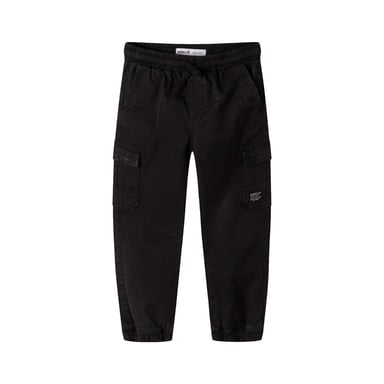Minoti Boys Woven Text Elasticated Waist Cargo Trousers (Black)
