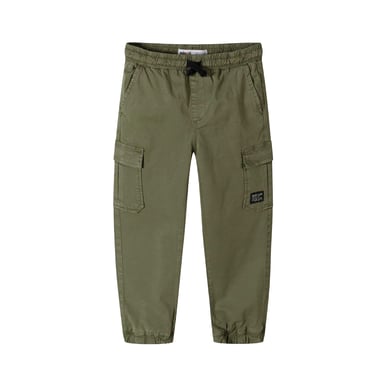 Minoti Boys Woven Text Elasticated Waist Cargo Trousers (Khaki Green)