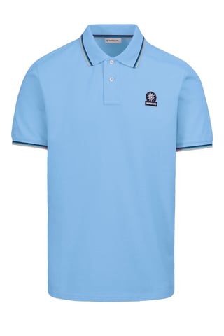 SANDBANKS BADGE LOGO TIPPED SLEEVE POLO SHIRT DUSTY BLUE