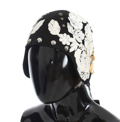 Dolce & Gabbana Elegant Black Floral Wool Cloche Women's Hat