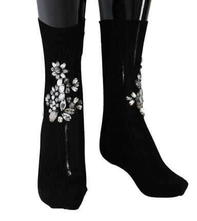 Dolce & Gabbana Svarta Stickade Blommiga Klara Kristallsockor