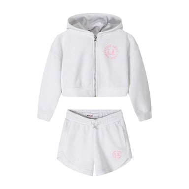 Minoti Girls Zip Front Sweatshirt and Shorts Set (White)
