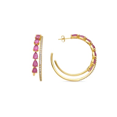 Luxenter Fáinníní Airgid Steirling 925 agus Zirconia Rúibín le bailchríoch óir bhuí 18k - Ziabek