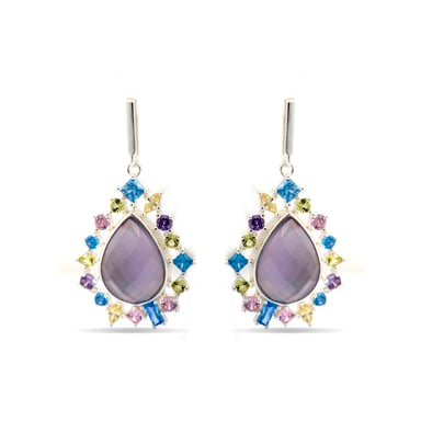 Luxenter 925 Sterling Silver and Multicoloured Zirconia Earrings with Rhodium Finish - Shigua