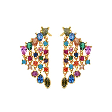Luxenter 925 Sterling Silver and Multicoloured Zirconia Earrings with 18k yellow gold finish - Arkai