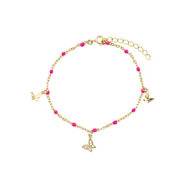 Luxenter 925 Sterling Silver and Pink Lacquer bracelet with 18k yellow gold finish - Zumre
