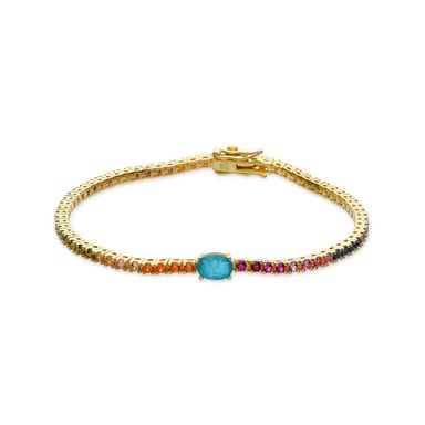 Luxenter 925 Sterling Silver and Multicoloured Zirconia Bracelet with 18k Yellow Gold Finish - Genzol