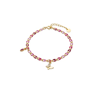 Luxenter 925 Sterling Silver and Pink Lacquer bracelet with 18k yellow gold finish - Axelon