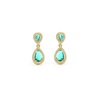 Luxenter Earrings with Paraiba Green Hydrothermal Quartz in 18k yellow gold finish - Misim
