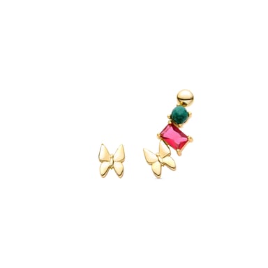 Luxenter 925 Sterling Silver Earrings with Multicoloured Crystal, finished in 18K yellow gold - Butterfly