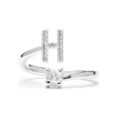 Luxenter Ring with brilliant zirconia, silver finish - Alphabet