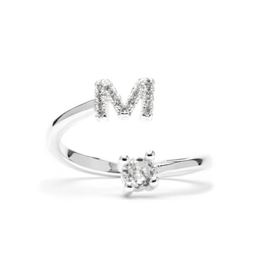 Luxenter Ring with brilliant zirconia, silver finish - Alphabet