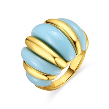Luxenter 18k yellow gold finish ring with blue resin - Rawil