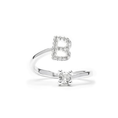 Luxenter Ring with brilliant zirconia, silver finish - Alphabet