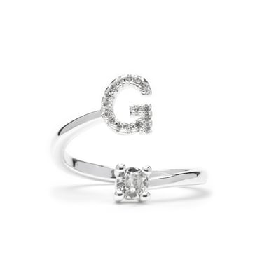 Luxenter Ring with brilliant zirconia, silver finish - Alphabet