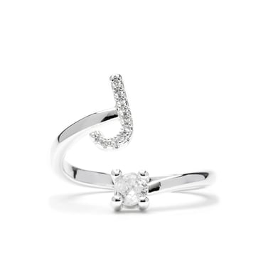Luxenter Ring with brilliant zirconia, silver finish - Alphabet