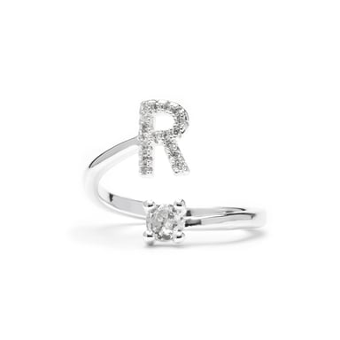 Luxenter Ring with brilliant zirconia, silver finish - Alphabet