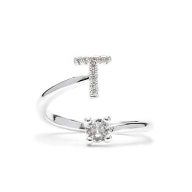 Luxenter Ring with brilliant zirconia, silver finish - Alphabet