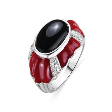 Luxenter 925 Sterling Silver and Red Lacquer Ring with Rhodium Finish - Rendi