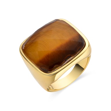 Luxenter 925 Sterling Silver Ring with Tiger’s Eye, finished in 18K yellow gold - Zenshi