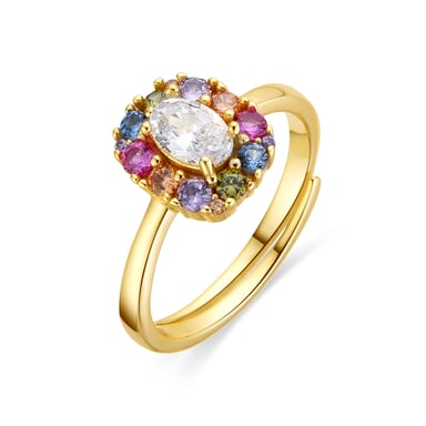 Luxenter 925 Sterling Silver and Multicoloured Zirconia Ring with 18k Yellow Gold Finish - Mezay