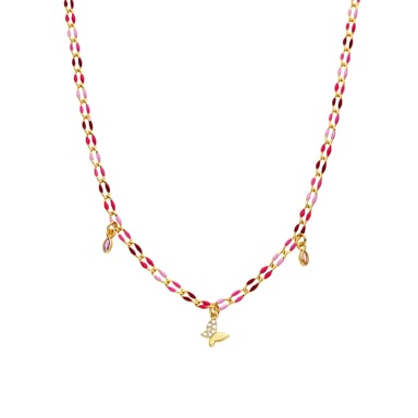 Luxenter 925 Sterling Silver and Pink Lacquer Necklace with 18k yellow gold finish - Axelon