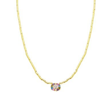 Luxenter 925 Sterling Silver and Multicoloured Zirconia Necklace with 18k yellow gold finish - Mezay