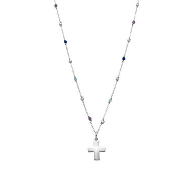 Luxenter 925 Sterling Silver and Sapphire Zirconia Necklace with Rhodium Finish - Cross