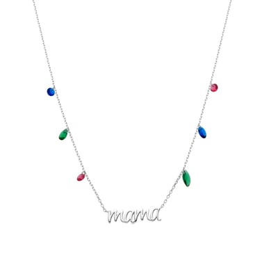 Luxenter 925 Sterling Silver Necklace with Multicoloured Zirconia, Rhodium-plated - Mama