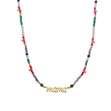 Luxenter 925 Sterling Silver and Multicoloured Crystal Necklace with 18k yellow gold finish - Mama