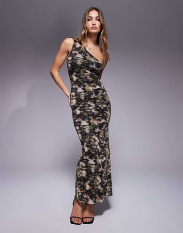 ASOS DESIGN one shoulder mesh maxi dress in abstract print
