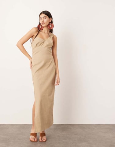 ASOS EDITION wavey one shoulder maxi dress in stone