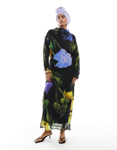 ASOS DESIGN chiffon maxi dress in blurred floral print