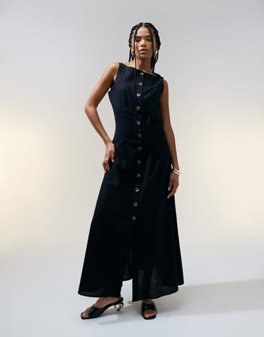 ASOS DESIGN slash neck button down waistcoat maxi dress black