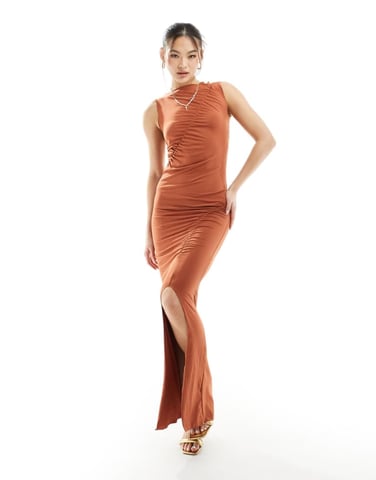ONLY ruched sleeveless maxi dress in terracota