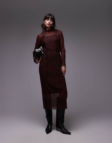 & Other Stories plisse mesh midi dress in leopard print