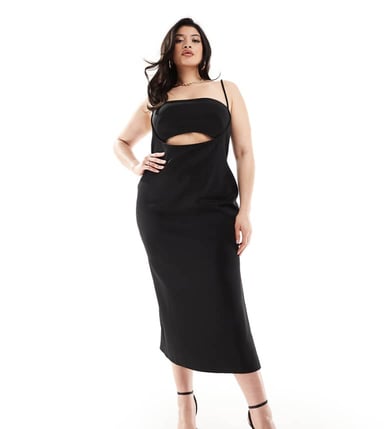 ASOS DESIGN Curve scuba binding detail midi dress in black
