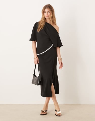 ASOS DESIGN contrast detail fallen shoulder midi dress