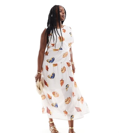 ASOS DESIGN Curve ärmlös midiklänning med utskärningar i heltryckt snäckmönster