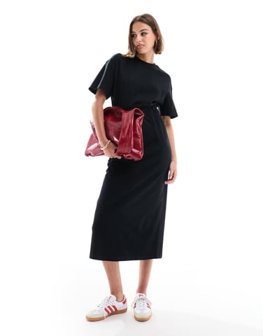 ASOS DESIGN elastic waist t shirt midi dress in black