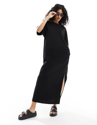 ASOS DESIGN oversized midaxi t-shirtklänning i svart
